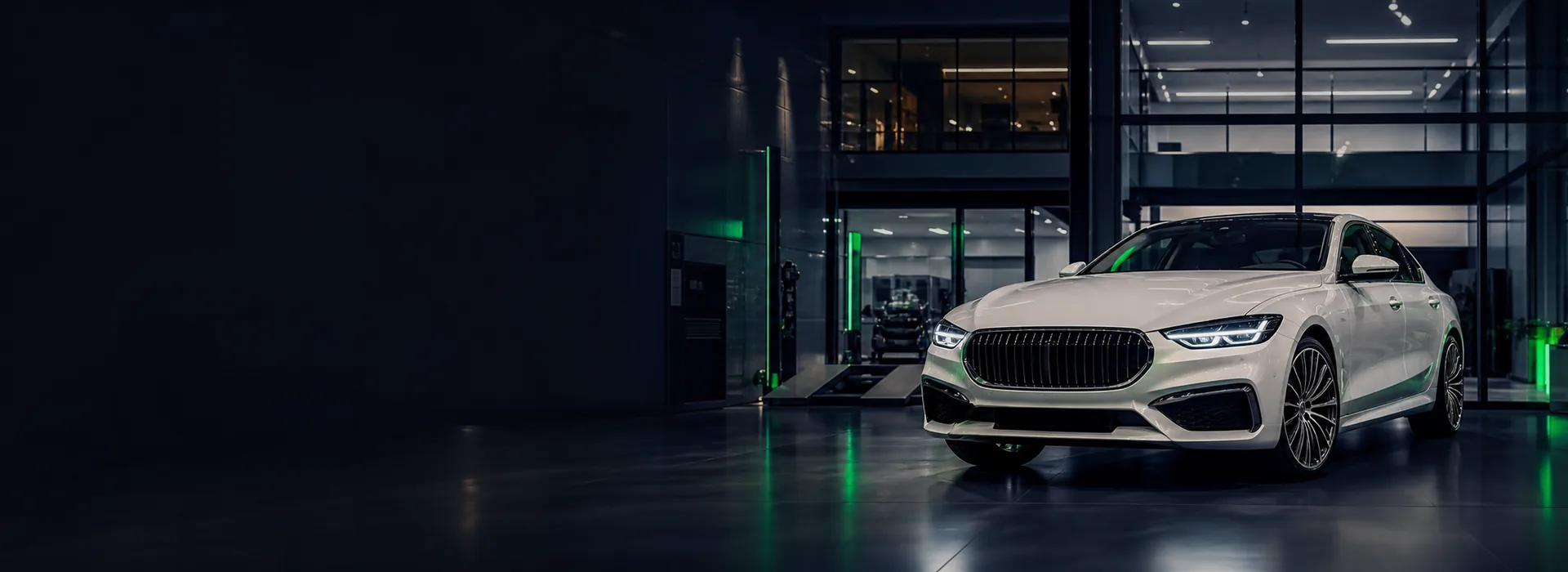 Premiumfahrzeug in einem modernen DriveCamp Europe Inspektions- und Garantieshowroom