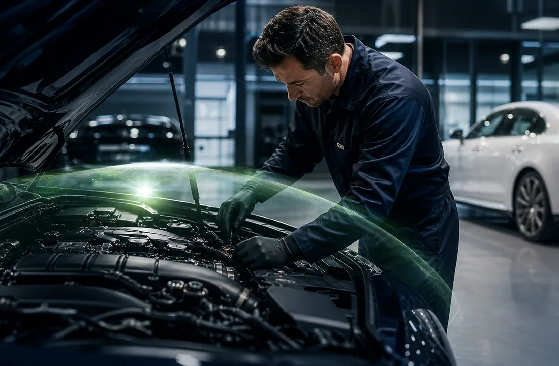 Professionelle Motorinspektion mit Garantieschutz-Konzept